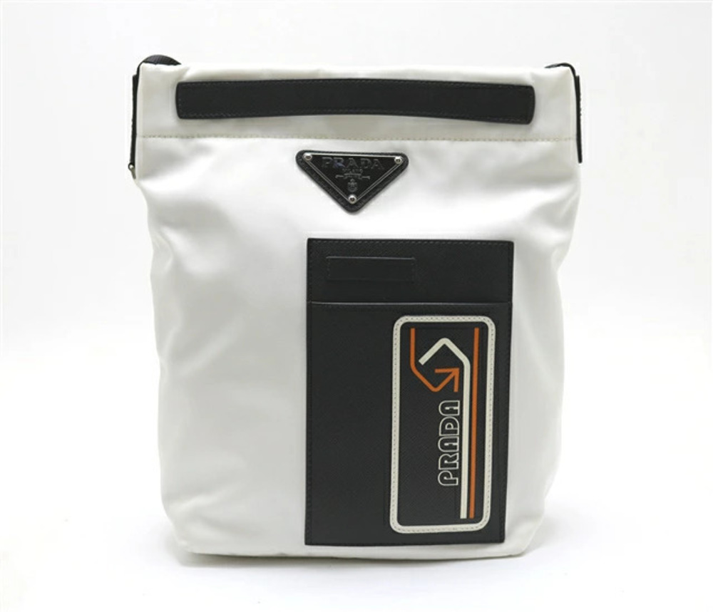 Prada Shoulder Bag White Black Calfskin